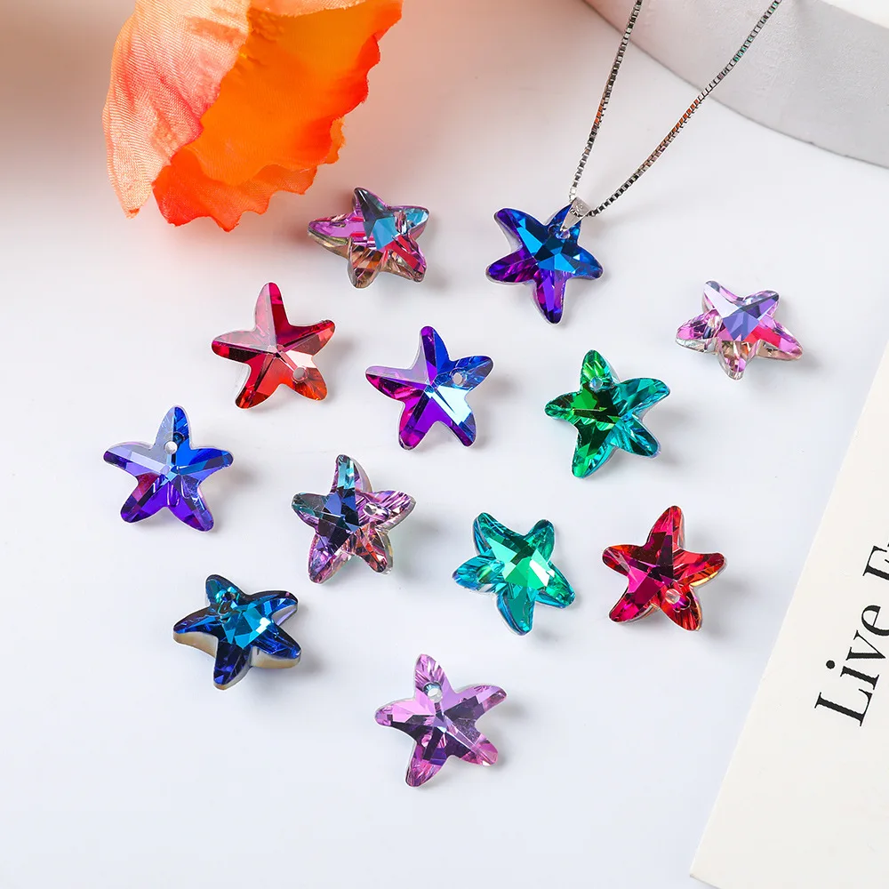 Camal 12Pcs 13mm Crystal Glass Rhinestone Pendants Five Pointed Star Glitter Stones Handmade DIY Earrings Necklaces Accessories