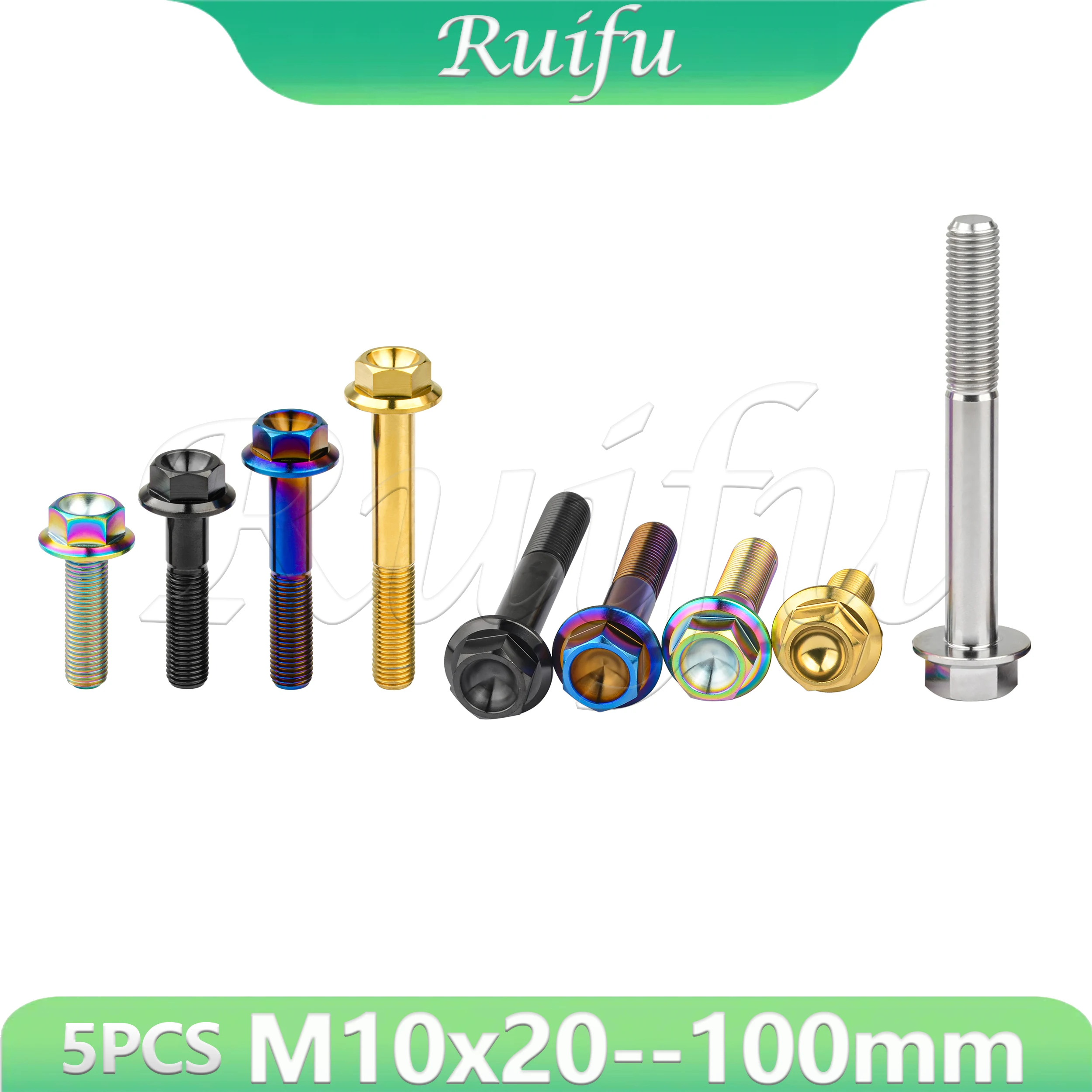 

Ruifu Titanium Hex Head Flange Bolt 5PCS M10x20 -- 100mm Pitch1.25mm DIN6921