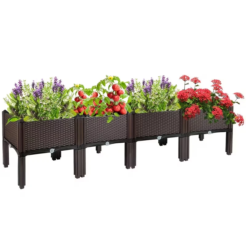 Elevated Raised Garden Bed with Legs Rattan Effect Plastic Planter Box with Drainage for Growing Vegetables Tomatoes Flowers Herbs Indoor Outdoor Patio view 7