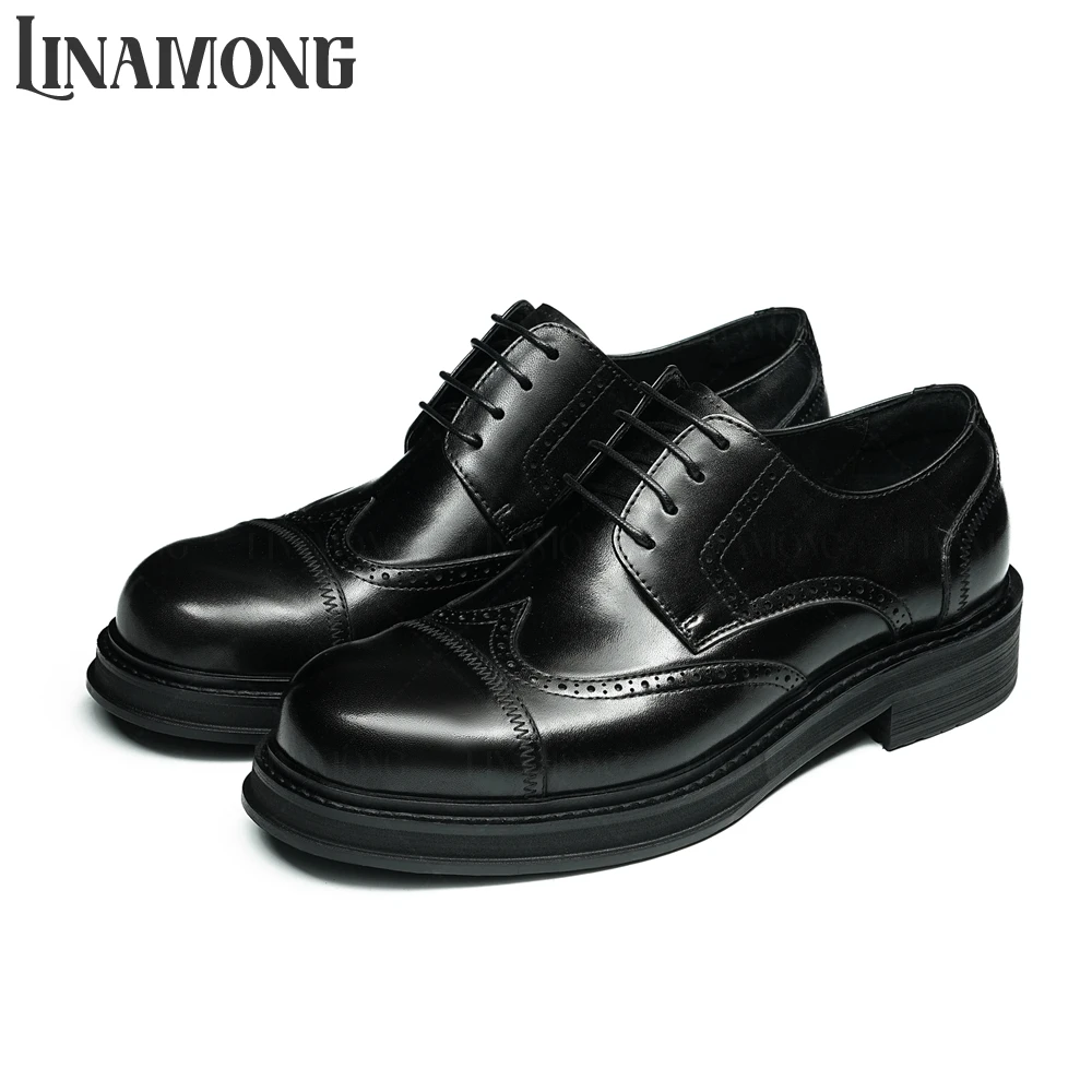 

British Style Genuine Leather Casual Shoes Round Toe Lace up Casual Shoes Designer Style Black and Brown Carved Derss Men Shoes