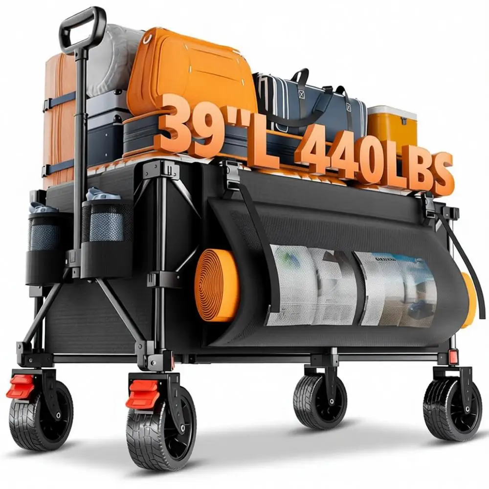 

Складная тележка-вагон, объем 220 л, грузоподъемность 440 фунтов, легкая (15 фунтов), колеса для любой местности, для сада, пляжа, кемпинга, покупок