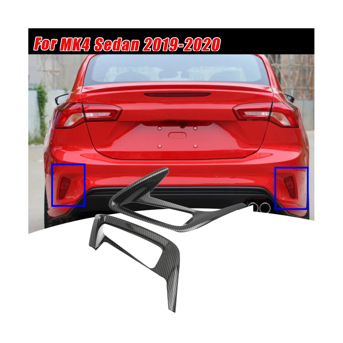 1Pair Rear Foglight Cover Trim for Ford Focus MK4 Sedan 2019-2020 ABS Carbon Fiber Fog Lamp Frame Exterior Styling