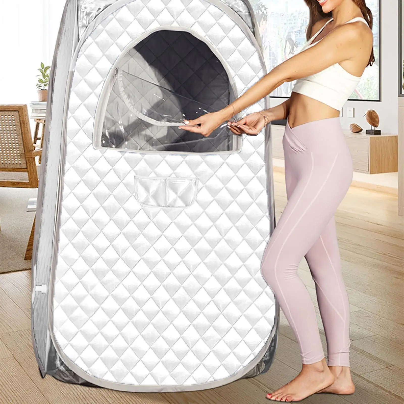 

Portable Steam Sauna with Foldable Chair Oxford Cloth Sauna Box Timer Adjustable for Dorm Home Spa（US Plug）