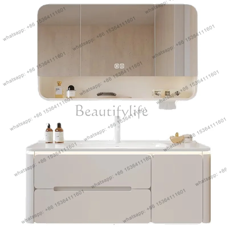 YJ Oak Simple Bathroom Cabinet Combination Modern Toilet Washbasin Bathroom Cabinet Mirror Storage Meuble Salle De Bain Furnitur