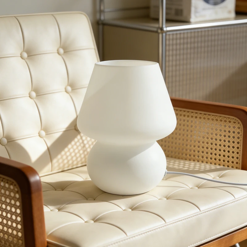 

Винтажная настольная лампа-гриб из стекла в стиле Ins, эстетичная, для спальни девушки, прикроватная, теплая, романтичная, светодиодная декоративная лампа