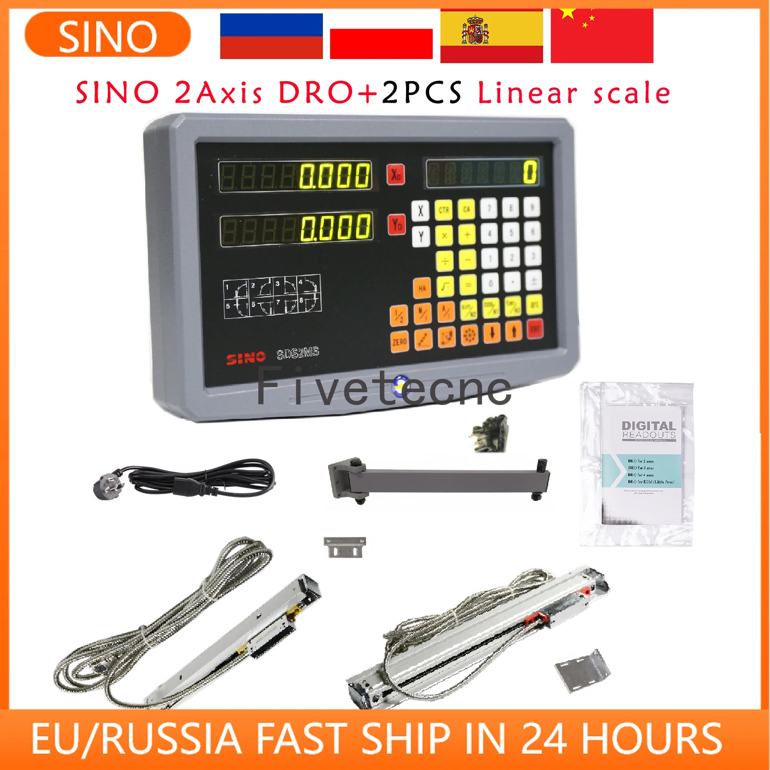 SINO 2 Axis Digital Readout Display DRO for Milling Lathe Machine Linear Scales Encoder 5micron Percision Measuring Tools Level