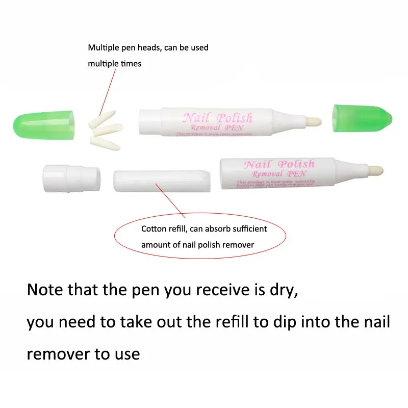 Canetas removedor de esmalte Gel UV removedor de esmalte, caneta mais limpa, ferramenta de manicure, 3 cabeças, lápis Random Corrector, 2pcs