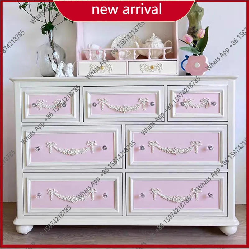 

Французский ретро-комод из массива дерева с резьбой в виде цветов, европейский стиль, розовый, для хранения вещей, декоративный, в американском стиле