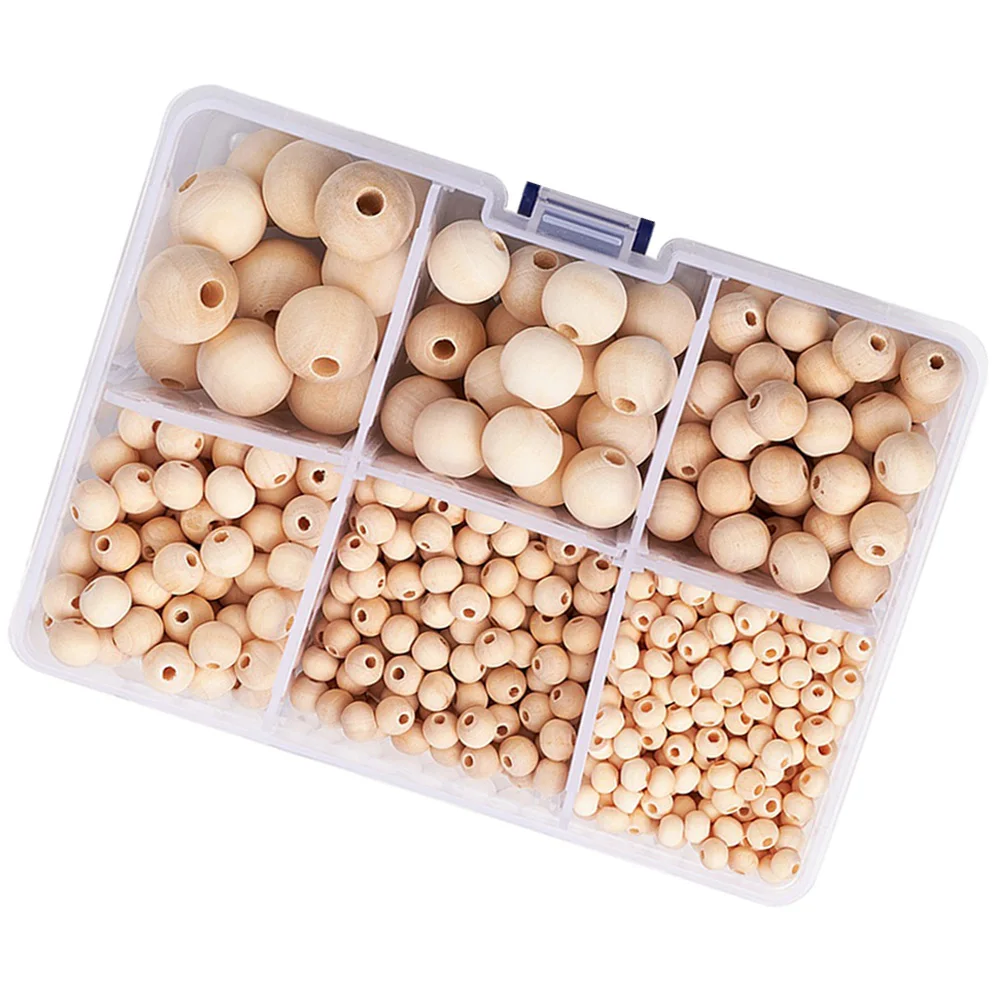 

50pcs Wooden Bead Box Round Wood Beads Smooth Bracelet Necklace Garland Crafts Supplies Handmade Gift Decorative Jewelry