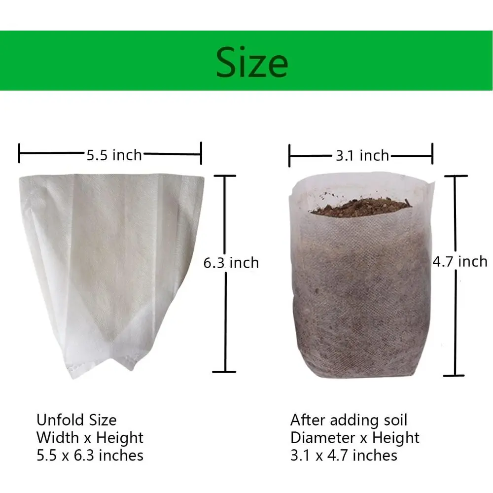 Plant Nursery Bags 5.5 x 6.3 inches 200PCS, Non-Woven Biodegradable Plant Grow Bags Fabric Seedling Starter Bags or Vegetable Fr
