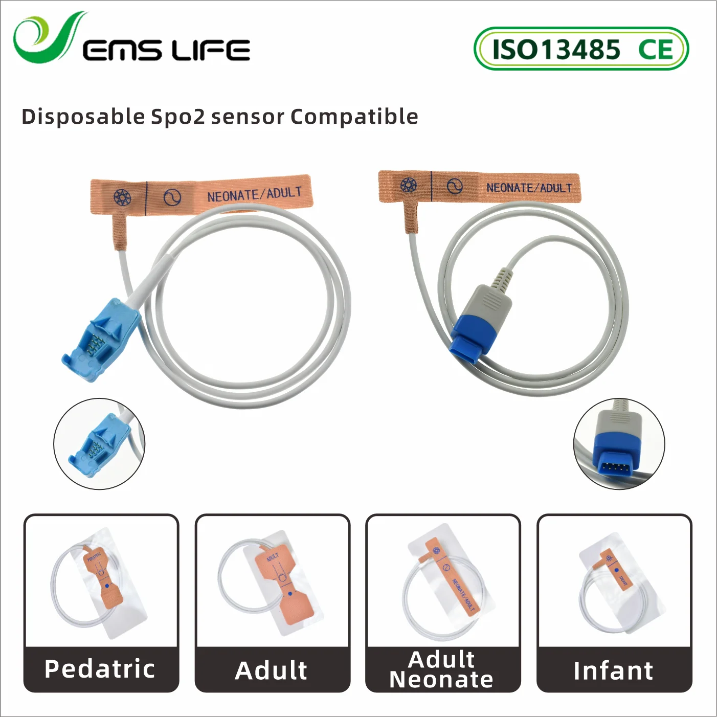 EMSLIFE Disposable SPO2 Sensor Oxygen Saturation Probe EOS CE Certified for Sensitive Skin GE Ohmeda Oxitip Patient Monitor