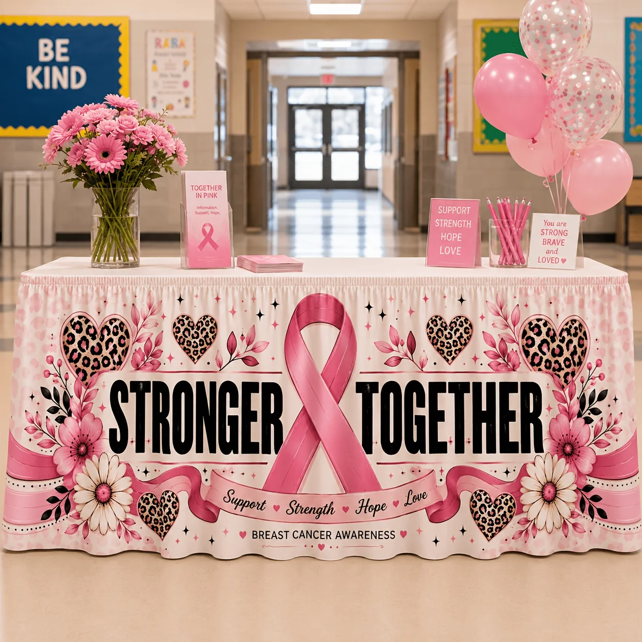 1 tablecloth table skirt, strong concentric breast cancer prevention table skirt, support hope love send a desktop decoration