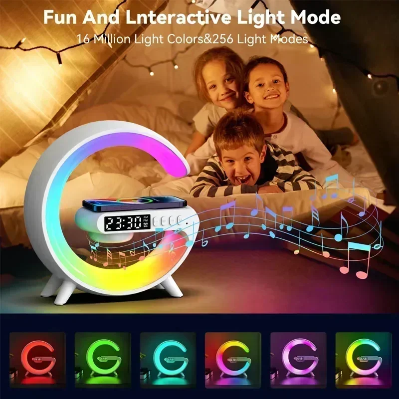 Wireless Speaker Smart Wake LED Up Light RGB Night Light with 15W Wireless Rechargeable Desk Lamp for Bedroom Bedside Game Room