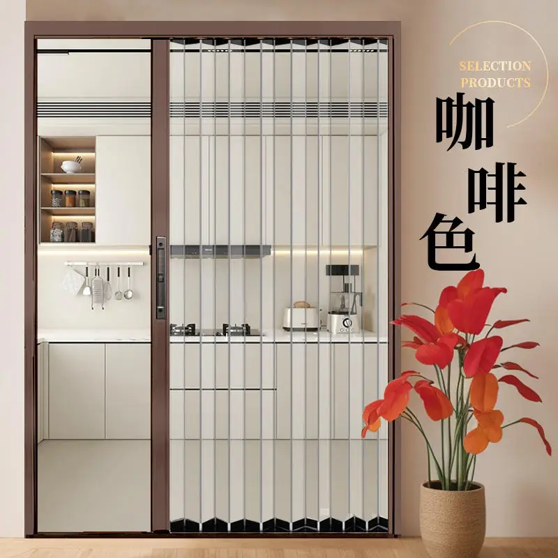 Acrylic folding door transparent non-perforation sliding sliding bathroom kitchen invisible simple partition door