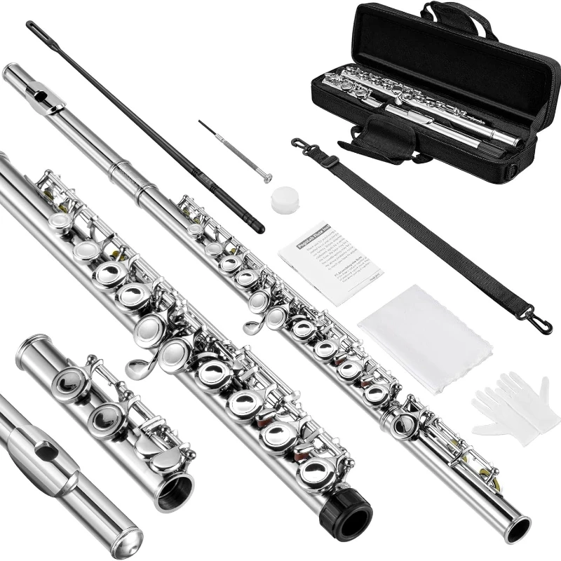 16 Hole Flute with E Key Nickel Plating Flutes Beginners Split-type C Tone Flute Adult Children Entry-level Woodwind Instruments