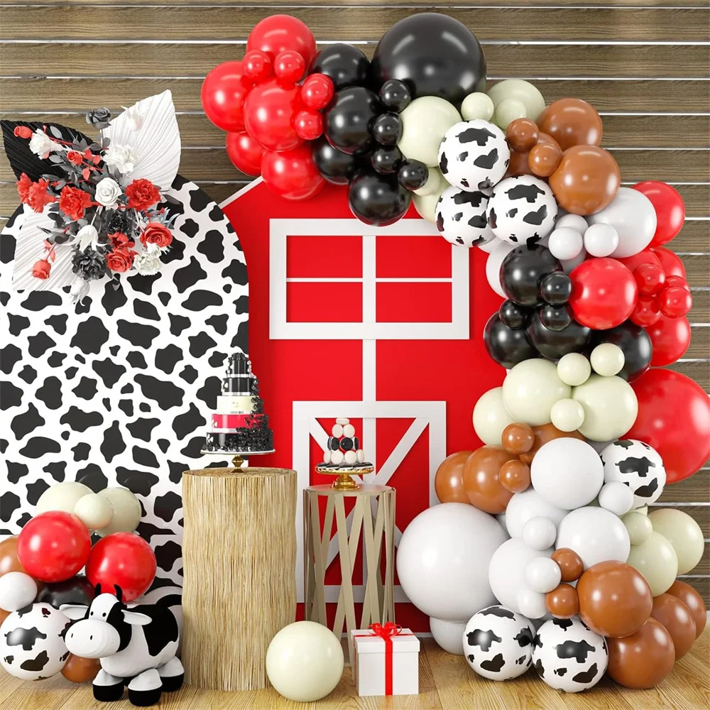 

Cow Balloons Garland Arch Kit,Red White Black Cow Print Farm Animal Theme Party Kid's Birthday Party Baby Shower Party Supplies