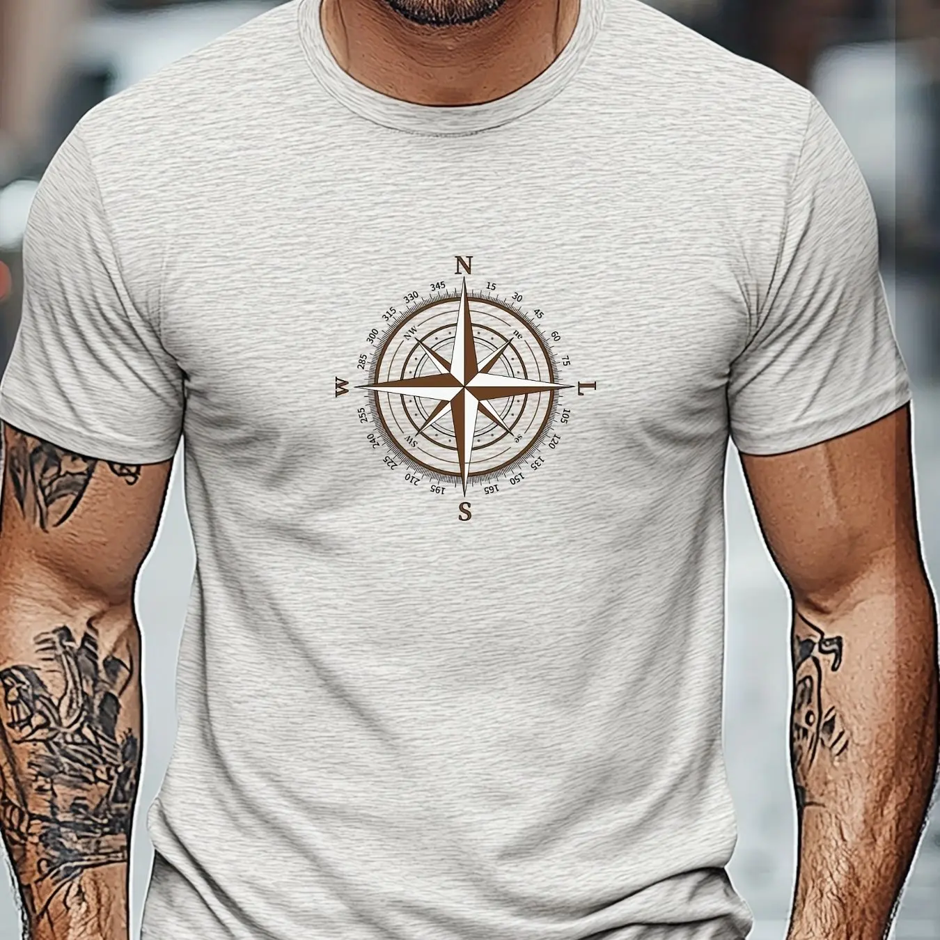 Men'S Maroon Casual Short Sleeve T-Shirt with White Compass Rose Graphic Regular Fit Round Neck All-Season Comfort Men Clothing