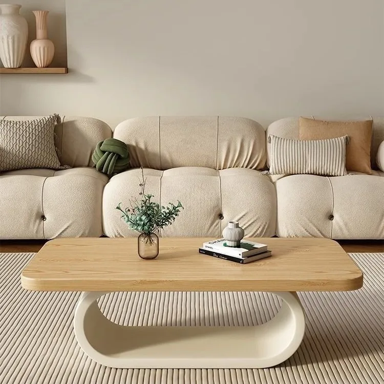 

Cream wind solid wood coffee table household small apartment log living room modern simple creative square tea table