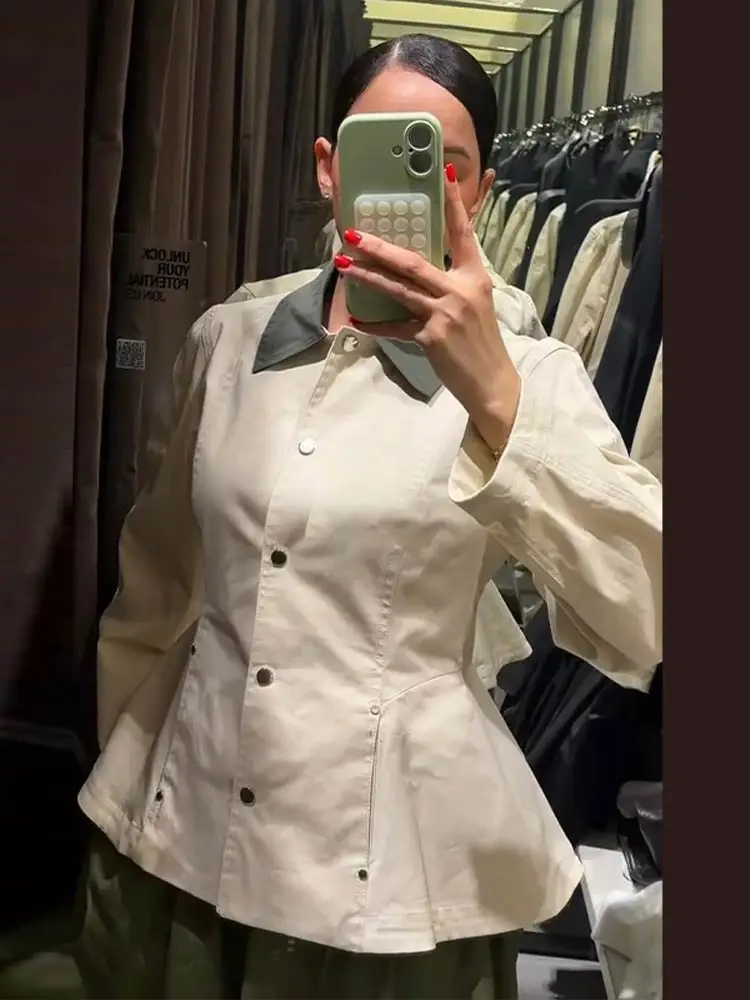 Damenmäntel mit Taillierung, Paneelkragen, Einreiher-Jacke, Retro-Büro-Lady-Stil, Revers, Langarm, Schlanke Oberteile, Neue Oberbekleidung – Detail 17