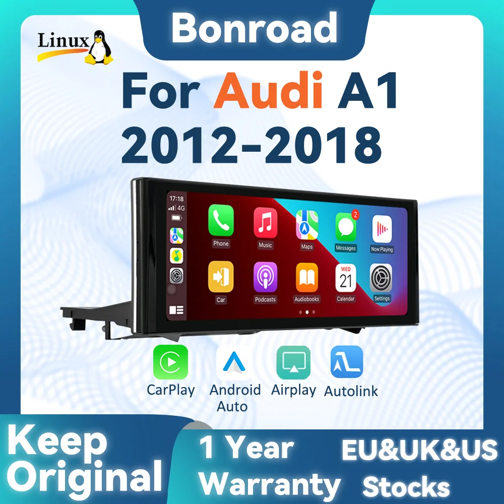 Pantalla Bonroad 12,3 1920*720 Linux para Audi A1 2012-2018 con Apple CarPlay inalámbrico, Android Auto, Airplay, Mirrorlink, Airplay, Autolink, reproductor de radio para coche, navegador GPS estéreo multimedia 1