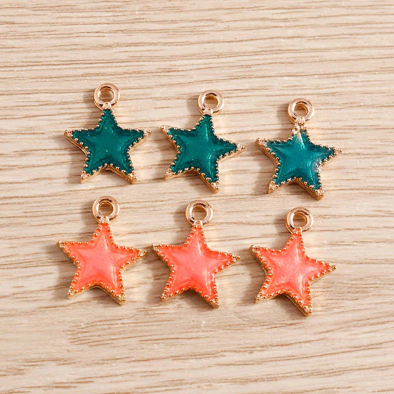 10pcs 13x16mm Cute Enamel Star Charms Pendants for Making Drop Earrings Necklace Bracelets DIY Handmade Crafts Jewelry Findings