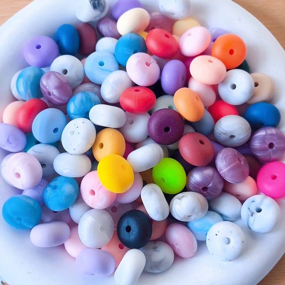 

50Pcs Silicone Lentil Beads 14mm Loose Spacer Beads BPA Free Food Grade DIY Pacifier Chain Jewelry Accessories Necklace Bracelet