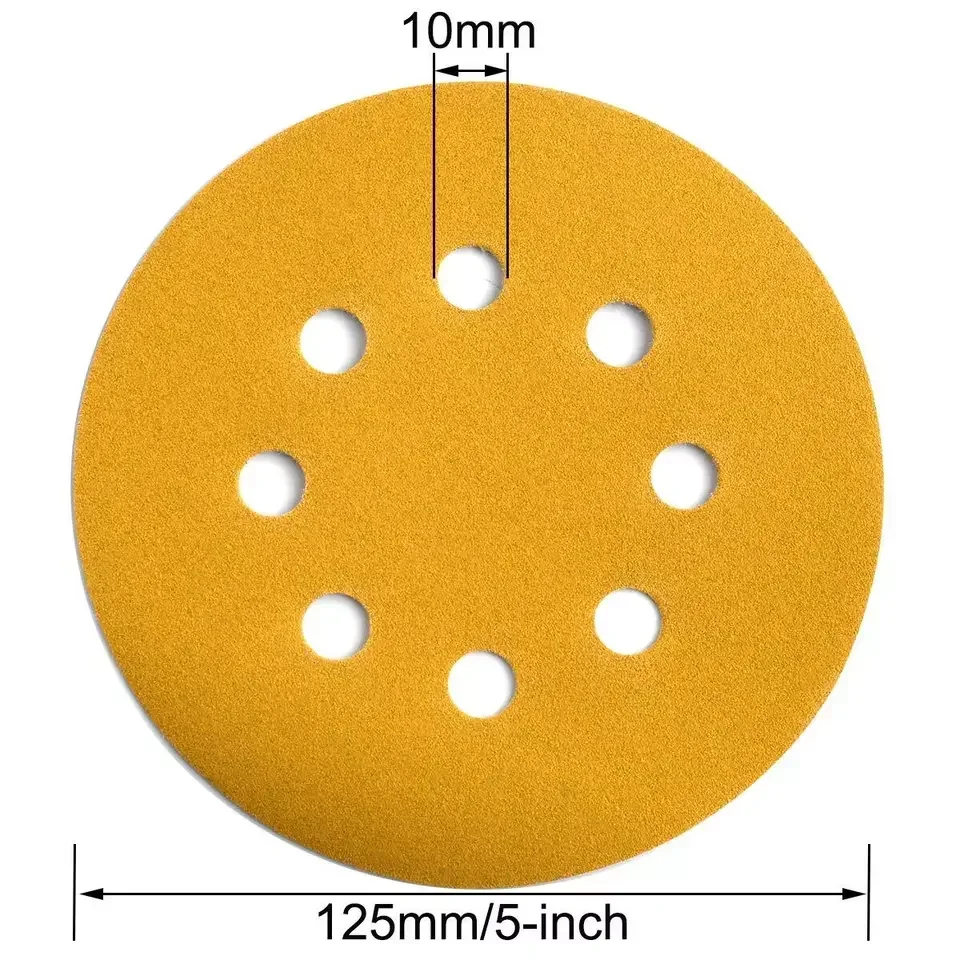 1800PCS 5 Inch Sanding Discs 60-1000 Grits Gold Sanding Discs Hook and Loop 8 Holes Sandpaper Orbital Sander