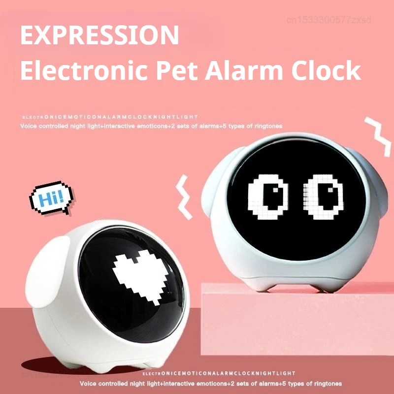 Kids Digital Alarm Clock with Light, Cute Cartoon Desktop Table for Bedroom Living Room, Children Emotional Night Light