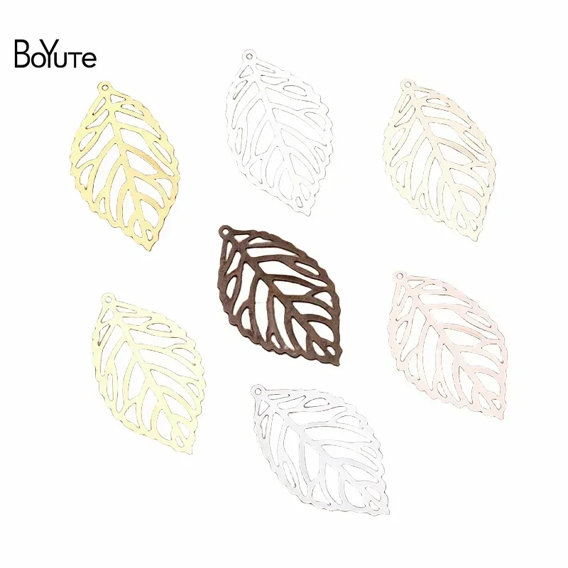 

BoYuTe (100 Pieces/Lot) 35*20MM Brass Filigree Leaf Materials Vintage Diy Pendant Charms for Jewelry Making