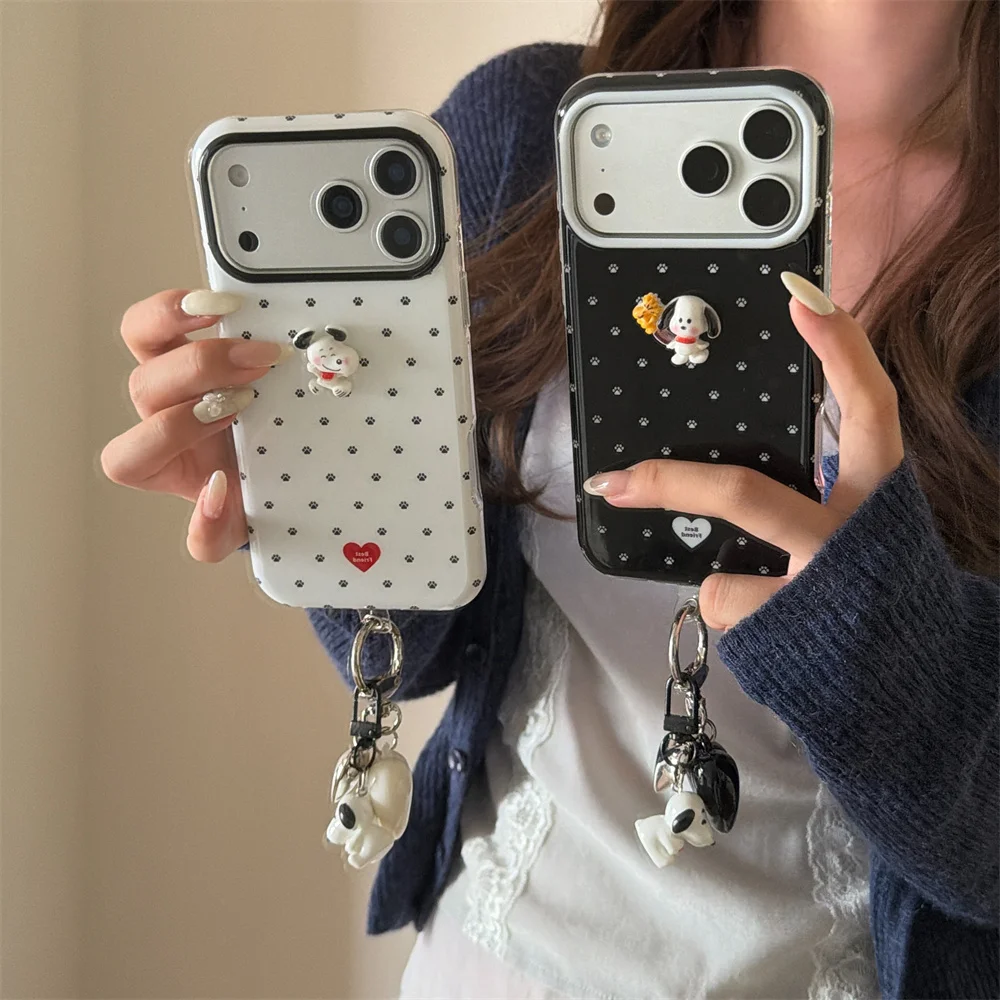 

Korean Ins Cute Puppy Silicone phone case for iPhone 17 16 Pro 15 14 13 16 Pro Max Cover With 3D Snoopy Charm Shockproof Cover