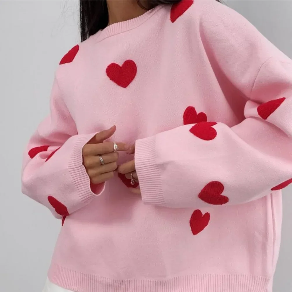 Maglione lavorato a maglia ricamato Love da donna, girocollo, ispessito, maniche lunghe, pullover ampio, autunno e inverno, nuovo