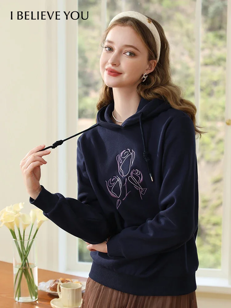 I BELIEVE YOU Velvet Thick Hooded Hoodies For Women Winter 2023 Embroidery New Loose Leisure Long Sleeve Sweatshirts 2234195386