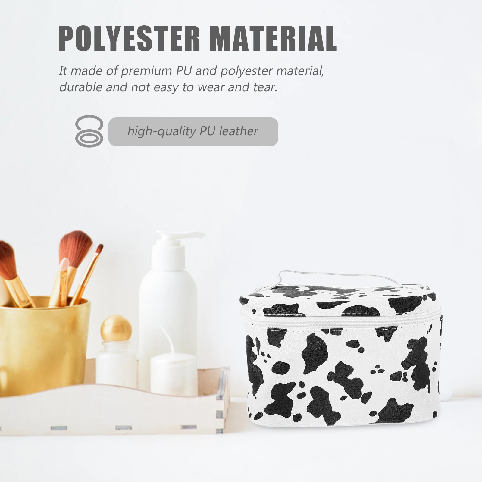 

Large Waterproof Travel Toiletry Bag Portable H ganizer Cow Themed Makeup Pouch Premium PU Polyester Material Storage
