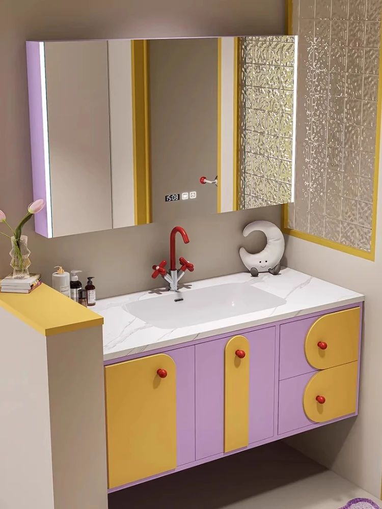 

Dopamine color matching smart bathroom cabinet combination rock slab hot bending integrated basin bathroom washbasin