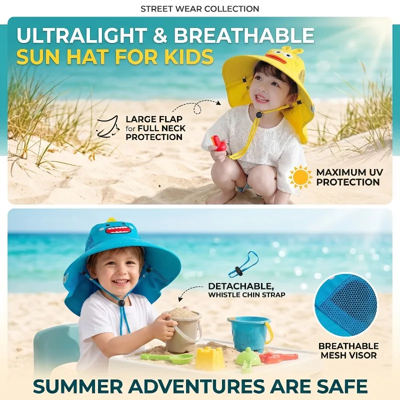 

Kids Children Large Brim Sun Hat Breathable Thin Summer Outdoor Beach Flap Cap Neck Ear Cover UV Sun Protection for Boys Girls