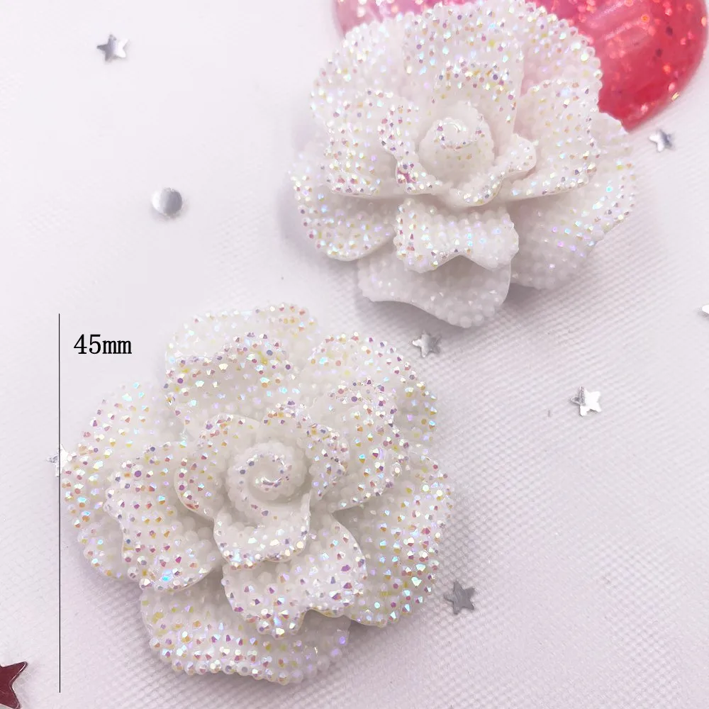 2PCS AB Resin Big Rose Flatback Flower Rhinestone Gems Scrapbook Wedding Ornaments Applique Crafts DIY SF562