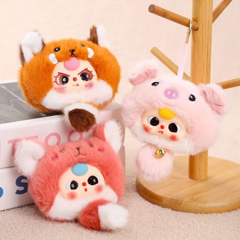 Nuevo lindo bebé de dibujos animados tres conejos llavero de peluche Animal transformable juguete de peluche Adorable Mini muñeca dulce regalo para niñas
