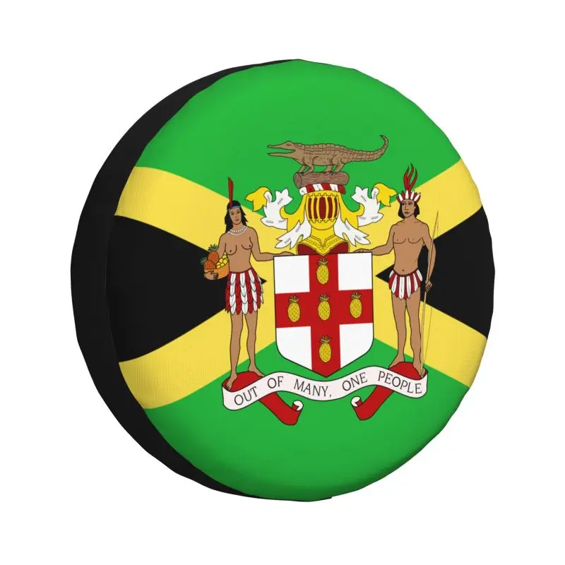 Custom Coat Of Arms Of Jamaica Tire Cover 4WD 4x4 SUV Jamaican Flag Spare Wheel Protector for Honda CRV 14