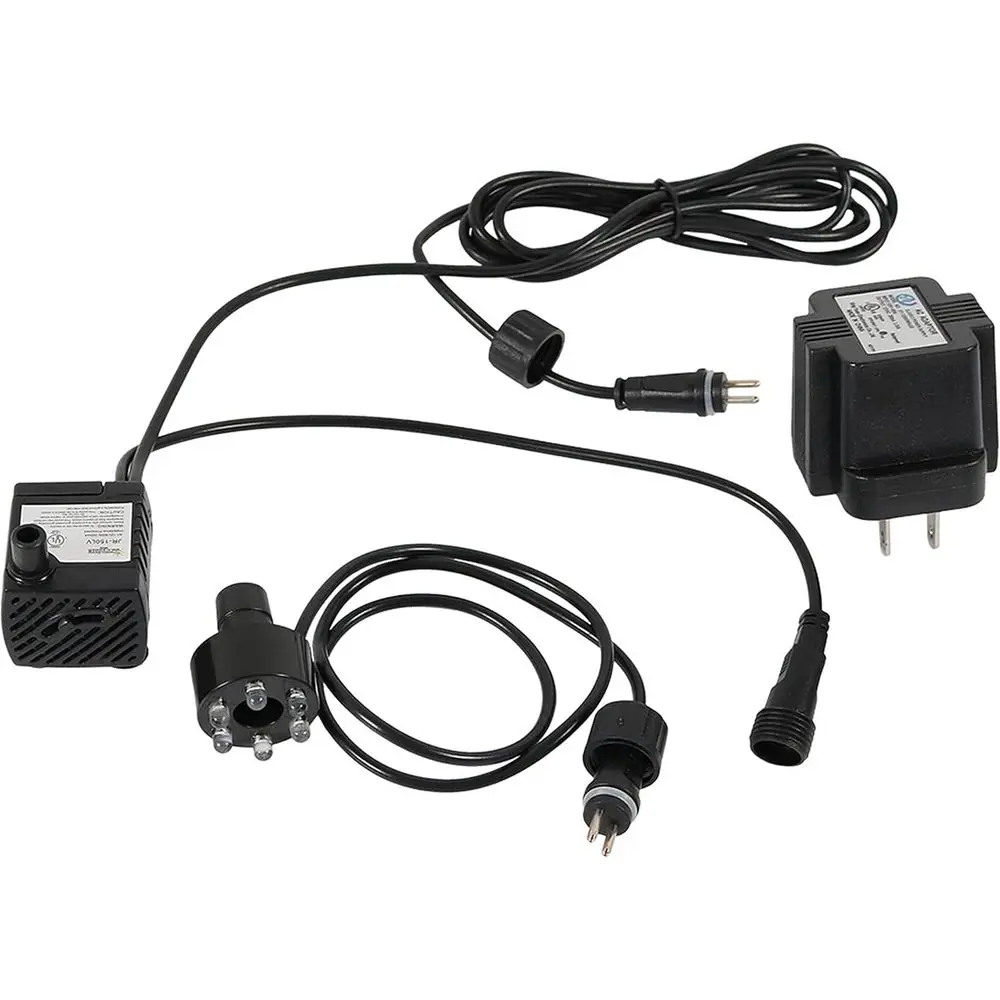 

12V Submersible Water Pump with Adjustable Flow, LED Light & Transformer for Fountains, Bird Baths, Aquariums