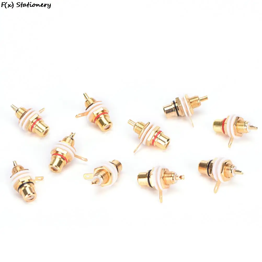 RCA Female Jack 10pcs Plated Connector Gold Panel Mount Chassis Audio Socket Plug Bulkhead White Cycle With Nut Solder Cup