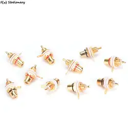 RCA Female Jack 10pcs Plated Connector Gold Panel Mount Chassis Audio Socket Plug Bulkhead White Cycle With Nut Solder Cup