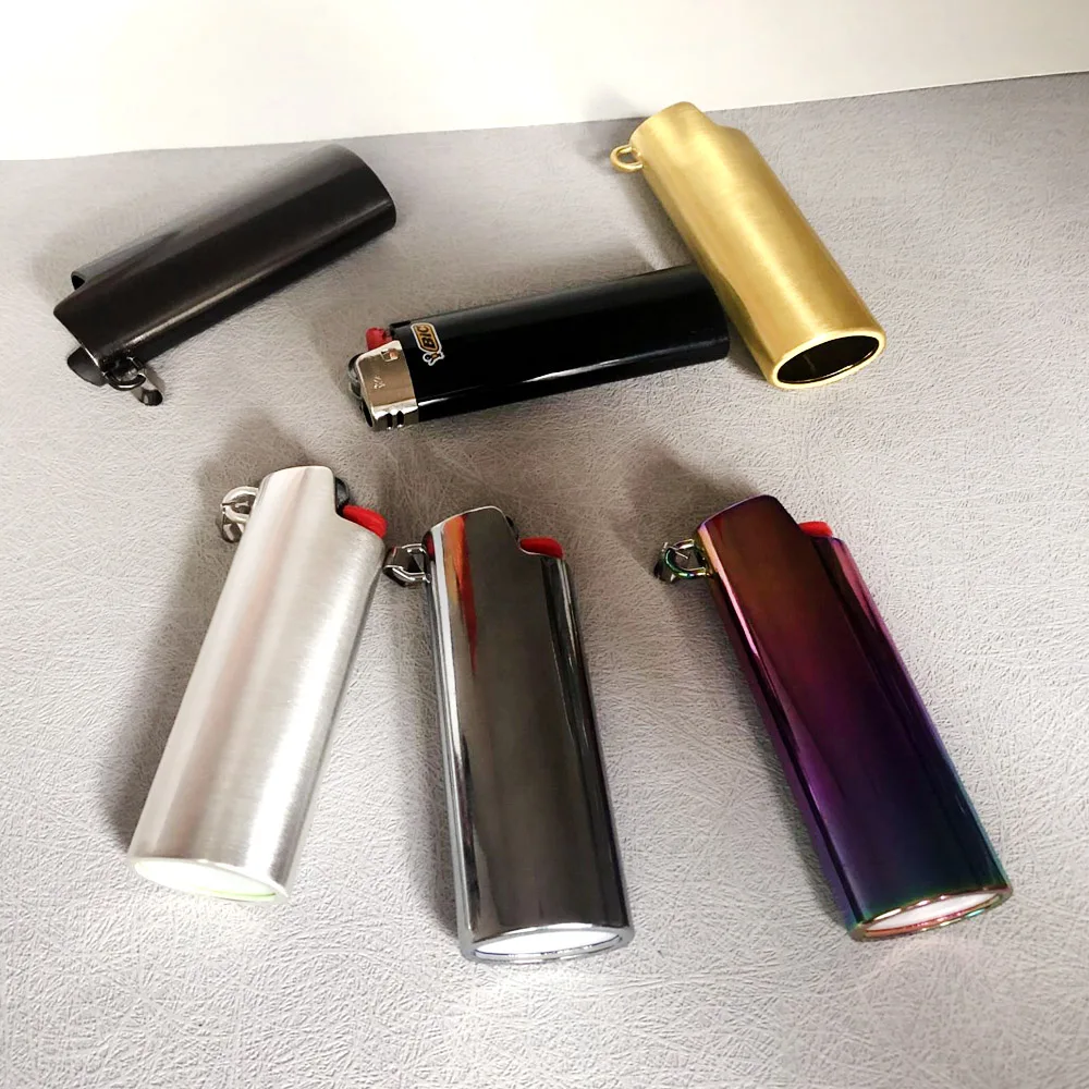 Metal Full Size Lighter Case With Key Ring For Necklace Pendant Hip Hop Jewelry Class Size Bic J6 Lighter Sleeve Cover Hold