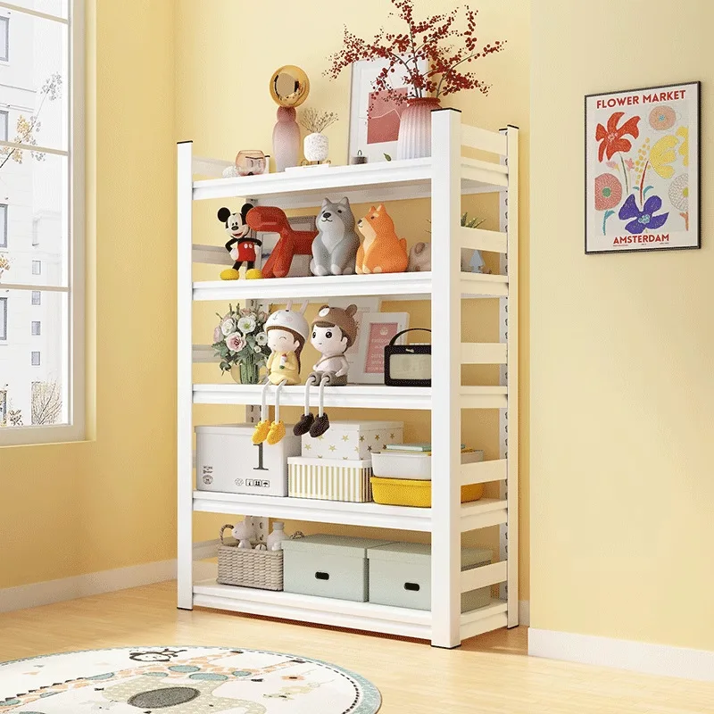 Fence bookshelf integrated wall floor shelf household living room student children's toy storage rack steel bookcase