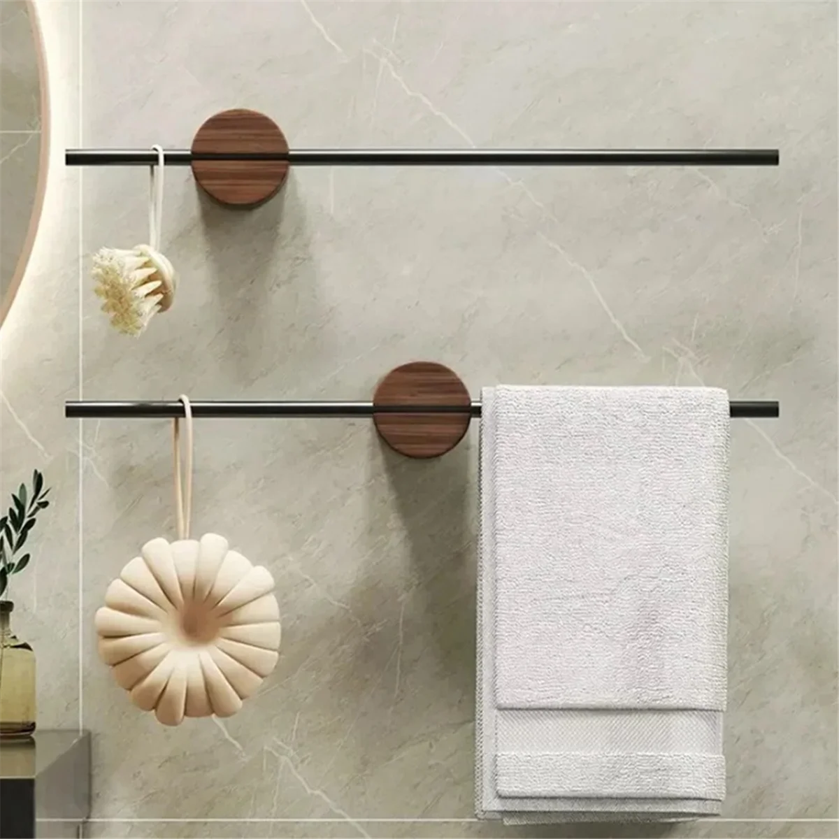 Minimalist Walnut Towel Rack Bathroom Towel Holder Sliding Single Pole No Hole Bathroom Solid Wood Bracket 60cm