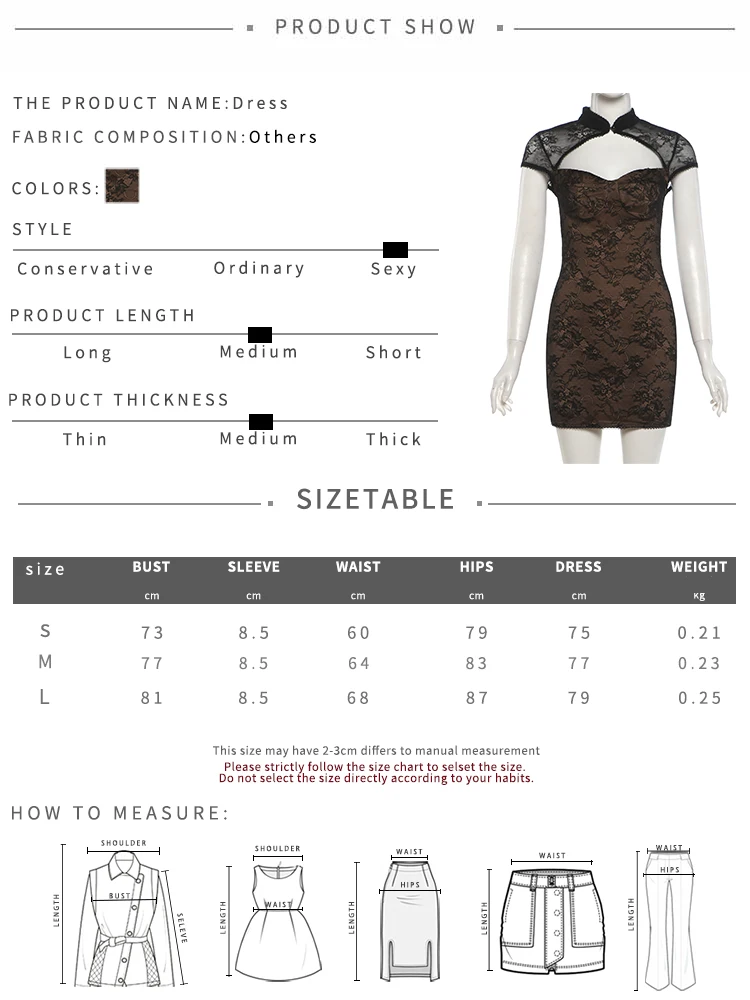 Weird Puss Blumen-Dekorationskleid für Damen, Hottie Patchwork-Spitze, hohler Stehkragen, eng anliegendes Hottie-Midnight-Sexy-Mini-Bodycon-Kleid – Detail 1