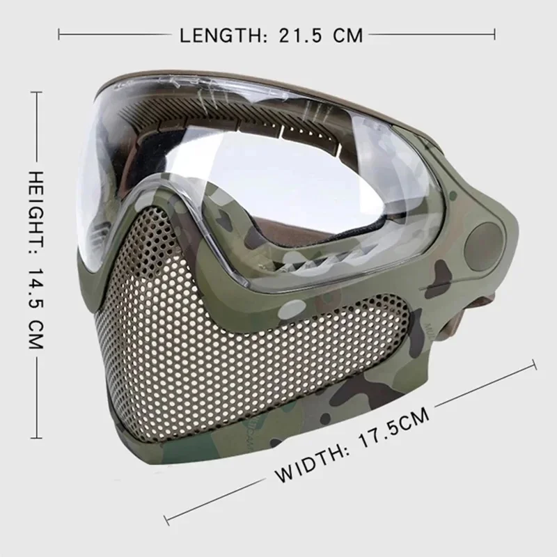 Premium Tactical Full Face Mask Anti-fog Goggle Single Layer Lens Paintball Airsoft Cs Shooting Mesh Safety Protective Mask