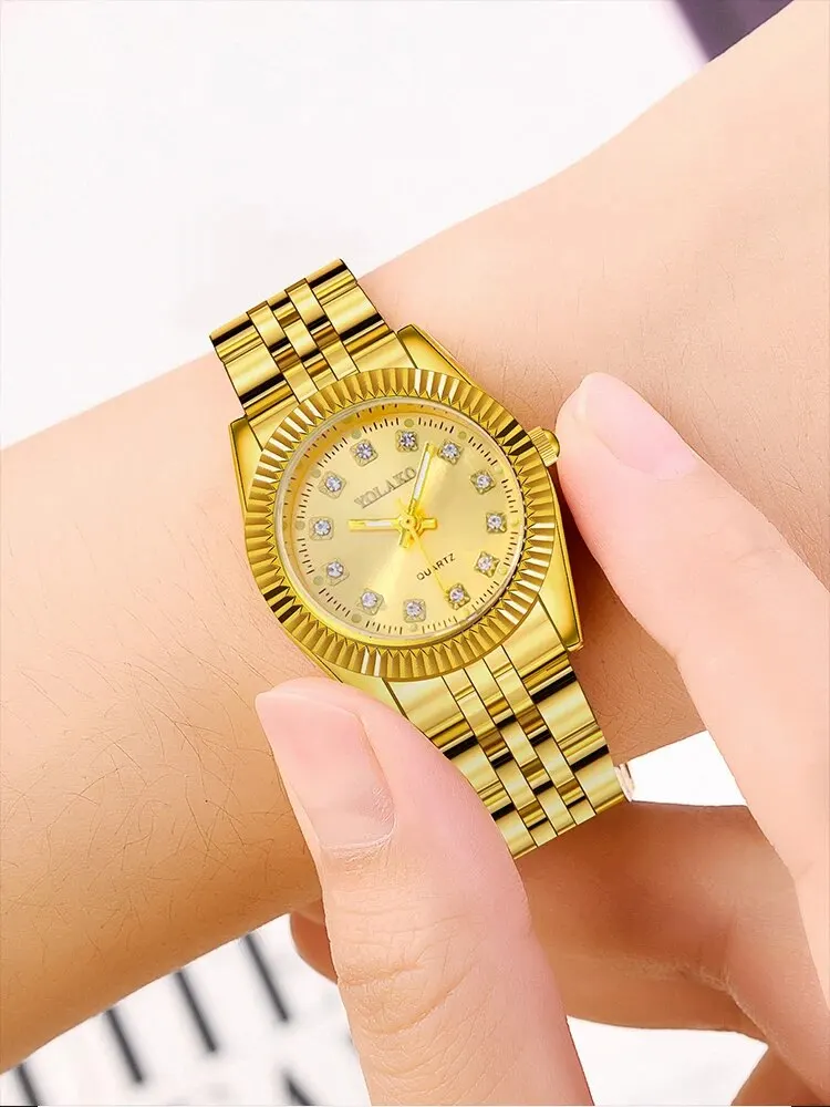 1 PCs Fashion Gold Steel Band Women\'s Quartz Watch