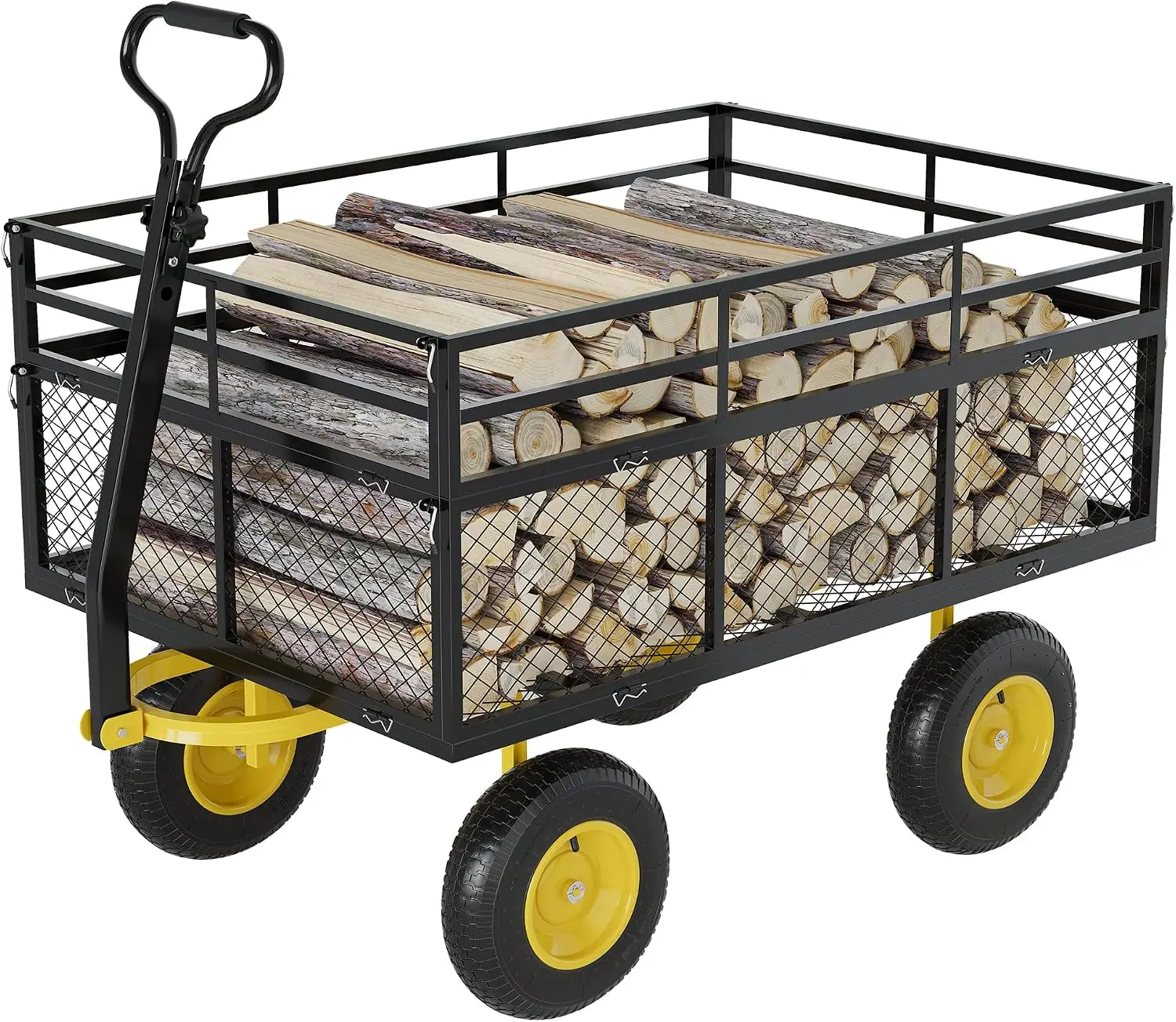 Heavy-Duty Steel 3-in-1 Garden Cart and Wagon, 1400 Lbs Capacity, 13 Inch All-Terrain Tires, Removable Mesh Side Panels, 180° Rotating Handle, Metal Multi-Function Outdoor Garden Wagon Cart