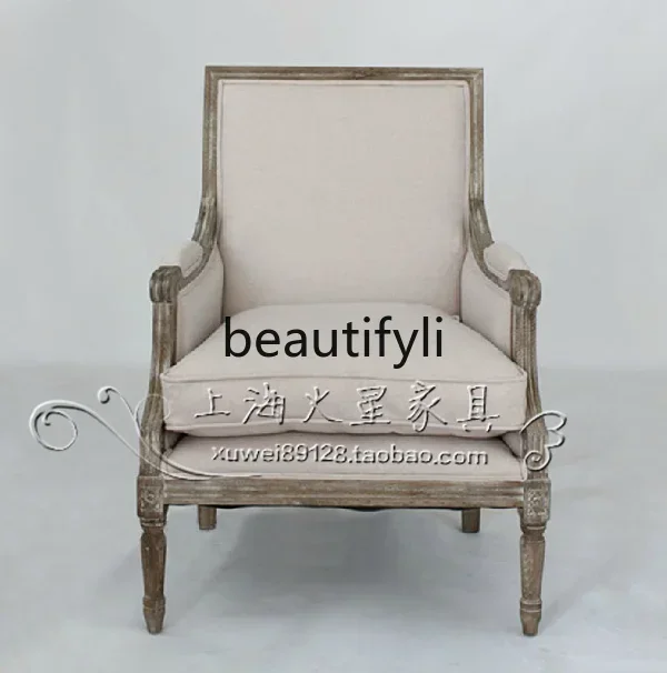 D178  American rural retro solid wood living room fabric sofa single and double three-person European simple, leisure chair