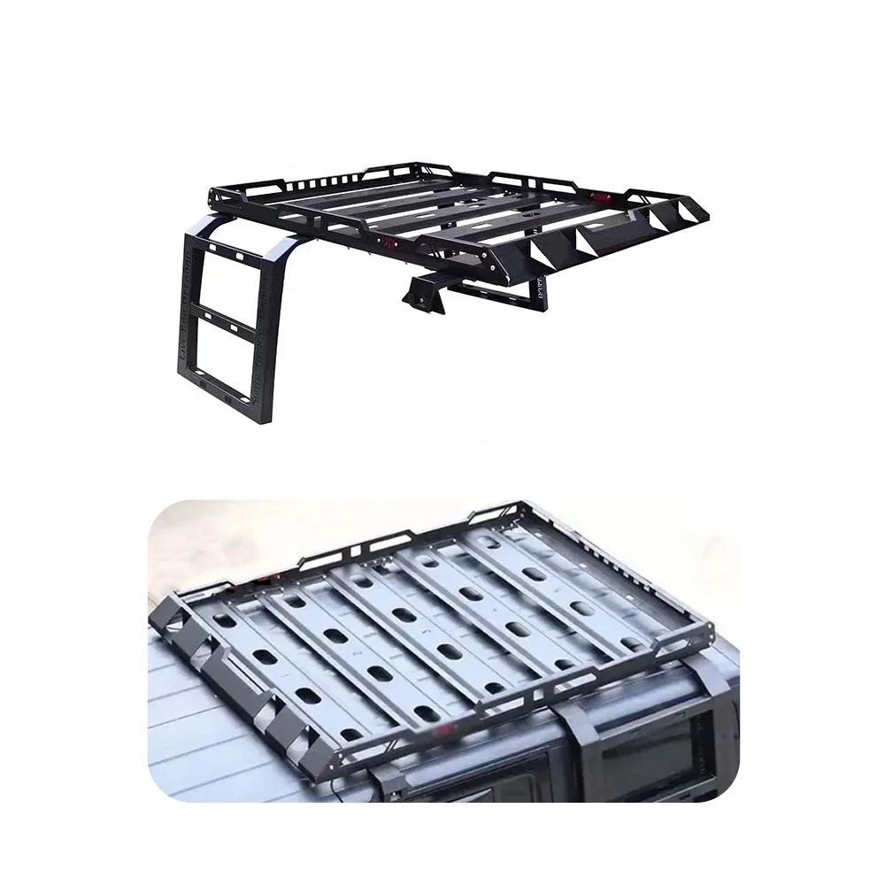 For 2/4 Door Steel Roof Rack W/ LED Light Luggage Rack With Climbing Ladder Mount Cargo Basket For Wrangler JK JL BJ40